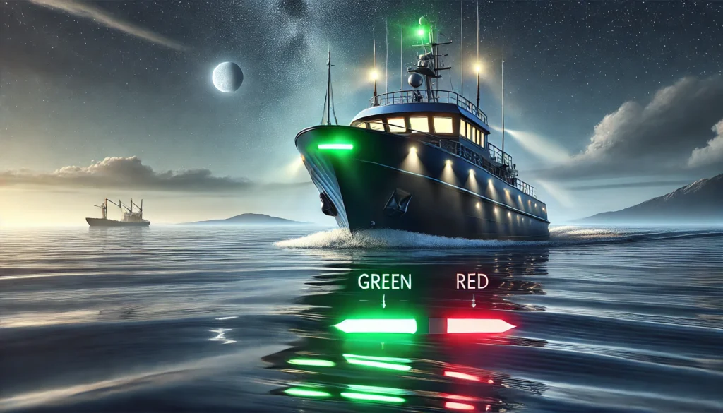 Where on the vessel is the green sidelight located